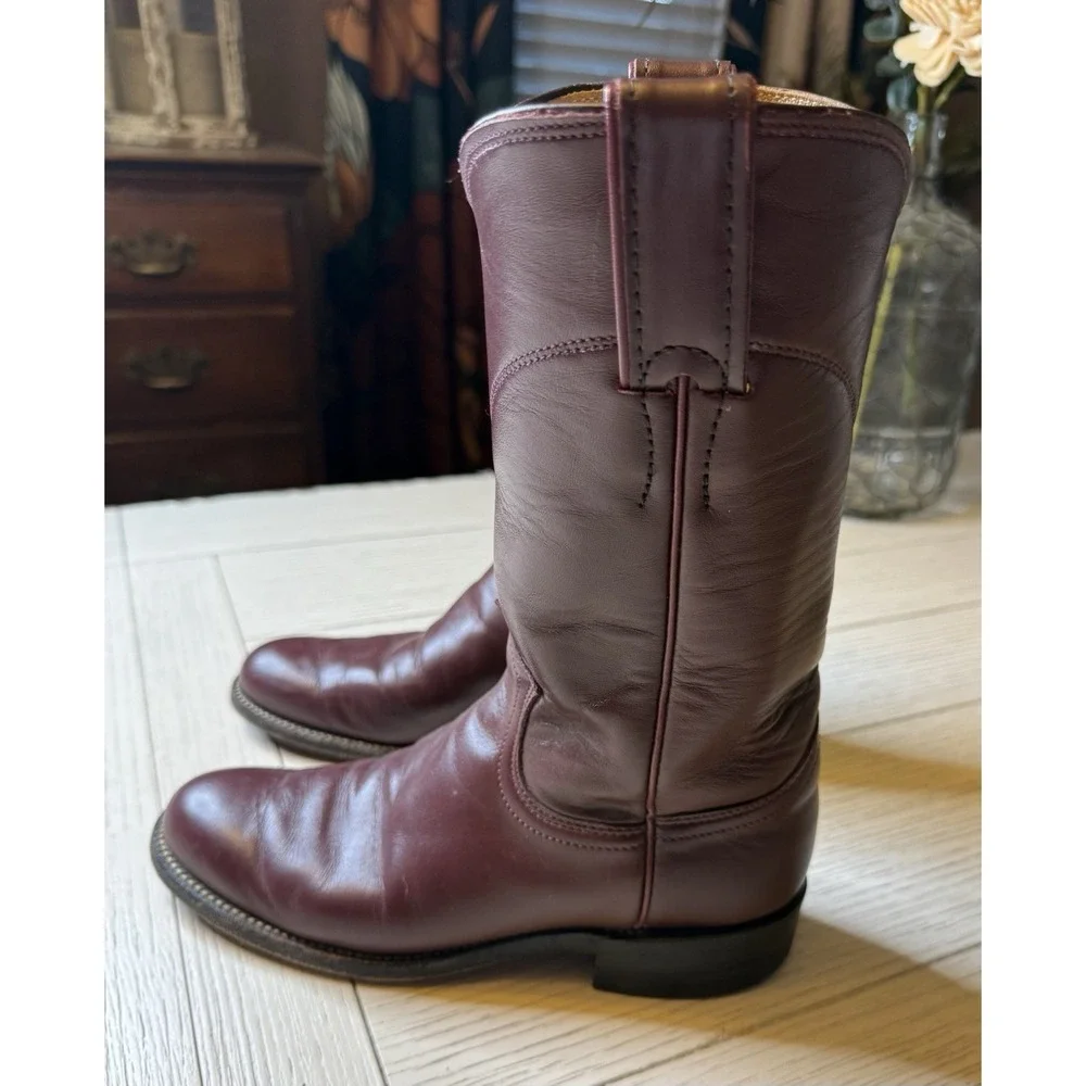 Justin Vintage Roper Boots Women's / Kids 4 B Made In USA L3068 Maroon Leather